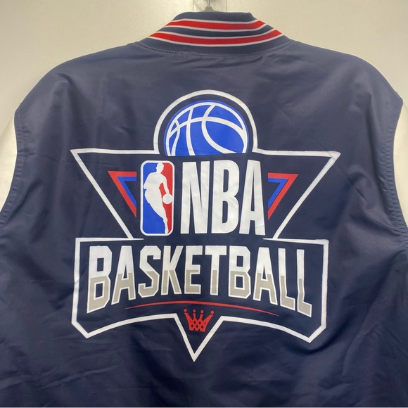 NBA Basketball White & Blue Color Block Snap Closure Bomber Jacket - Picture 7 of 10